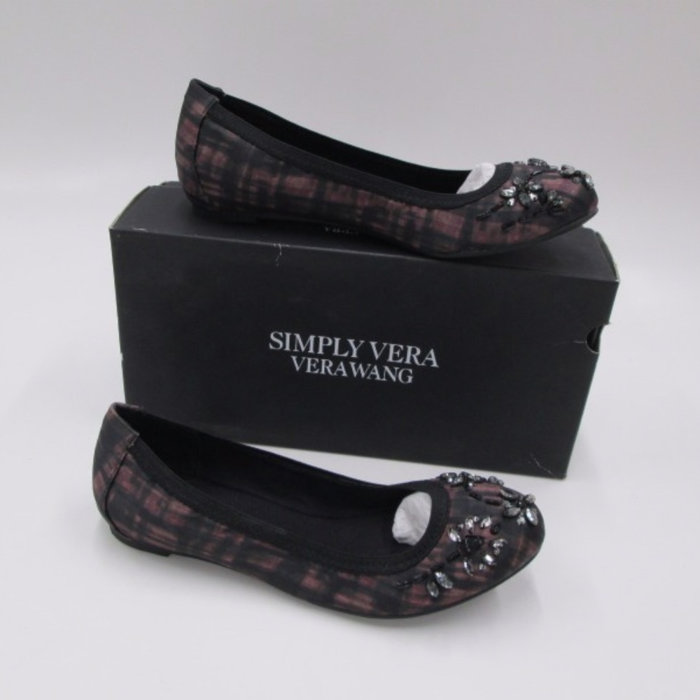 Verawang Simply Vera Plaid Ballet Crystal Flats ﻿